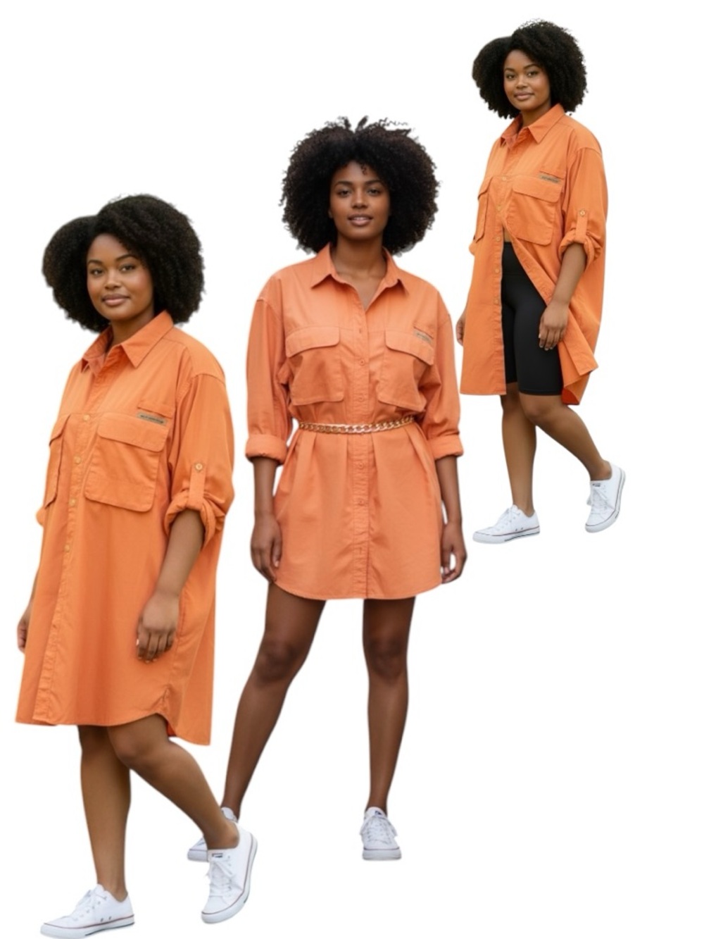 Shirt dress orange oversized XL Utility button down casual boyfriend safari
